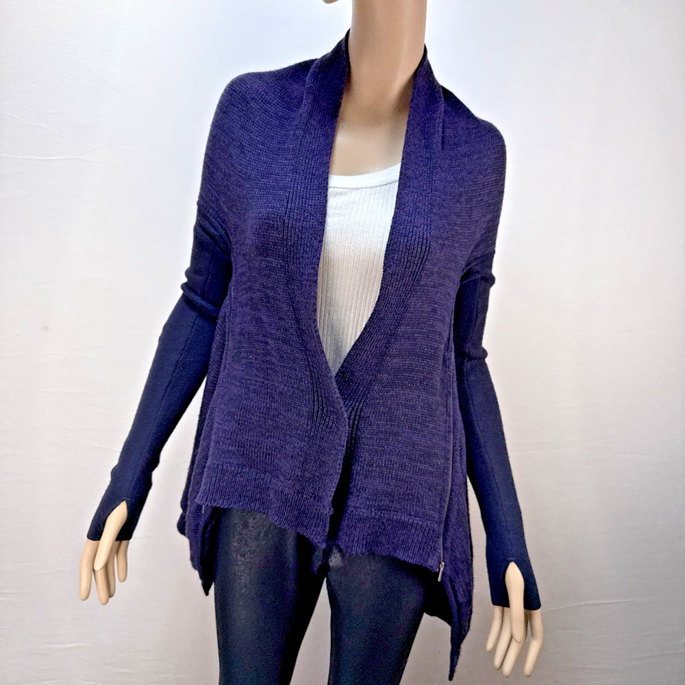 Lululemon Wrap It Up Cardigan Sweater Size 12 Purple Merino Wool Zip Pockets